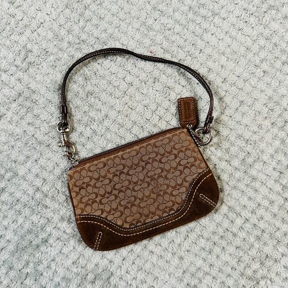 Vintage COACH Y2k Mini Brown Monogram Leather Soho Wristlet Wallet Signature - Picture 1 of 8